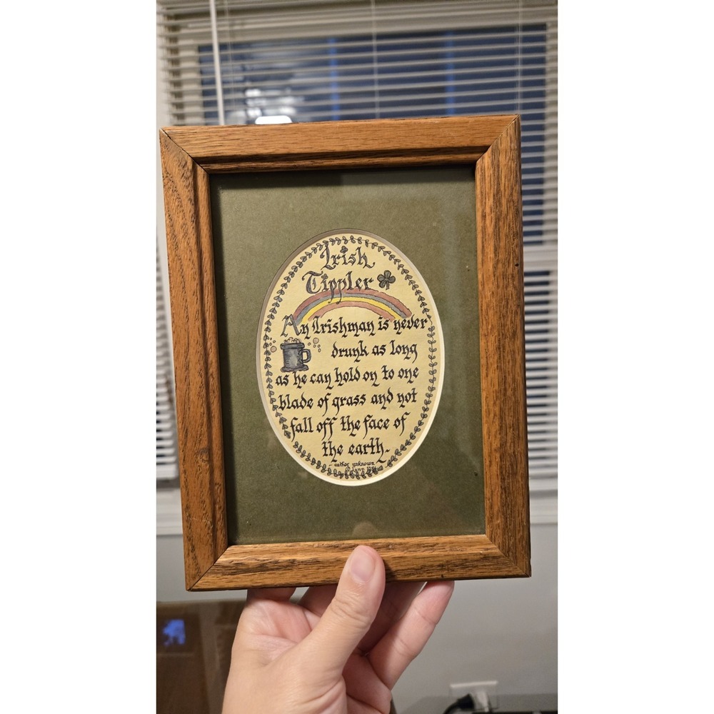 Vintage 1986 Irish Tippler Framed Wall Art Irishman Drinking Beer Pub Decor